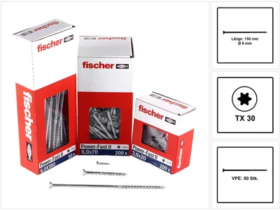 Zdjęcie produktu dla Fischer 670693, Śruba, Metal, Drewno, Ogólna użyteczność, Gwint częściowy, Płaska głowa