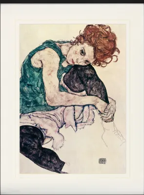 Produktbild von Egon Schiele Gerahmtes Bild Mit Edlem Passepartout | Wand-Bilder | Im Bilderrahmen - Die Frau Des Künstlers, Sitzende Frau, 1917 (80 x 60 cm)