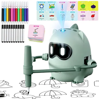 Immagine prodotto di Bambini - Robot educativo per bambini con 200 schede didattiche - Musica e 12 matite colorate - Giocattolo educativo interattivo con riconoscimento vocale