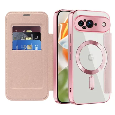 Immagine prodotto di Custodia per Google Pixel 9 compatibile con MagSafe, custodia trasparente con portacarte, custodia in pelle con protezione per la fotocamera Rosa