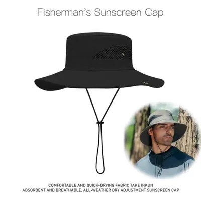 Produktbild von Sonnenhut, Outdoor Safarihut, Sommerhut mit breiter Krempe, Faltbarer Wanderhut für Herren, Boonie Hut, Sonnenschutzhut, Buschhut, Fischerhut, Gartenhut (Schwarz)
