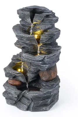 Produktbild von KOMFOTTEU 5-stufiger Gartenbrunnen in Steinoptik | Springbrunnen mit LED Beleuchtung & leiser Pumpe, Zimmerbrunnen, Wasserspiel für Wohnzimmer, Büro, Garten, Terrasse