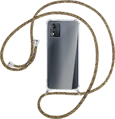Produktbild von Handykette Backcover-Schutzhülle mit Band (Metall silberfarben) für Motorola Moto E13 (6.5'') - braun+beige