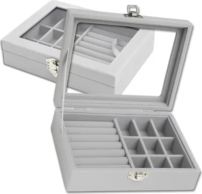 Produktbild von EDIBAZZAR | Große Schmuckbox Organizer grau mit Fenster