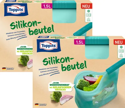 Produktbild von Toppits Silikonbeutel 1.5l wiederverwendbar mit Standboden 1 Stück