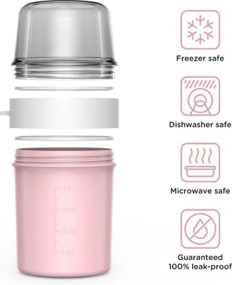 Produktbild von Famanu Müslibecher to go, 560 ml + 310 ml auslaufsicherer Joghurtbecher für unterwegs - Morandi Rosa
