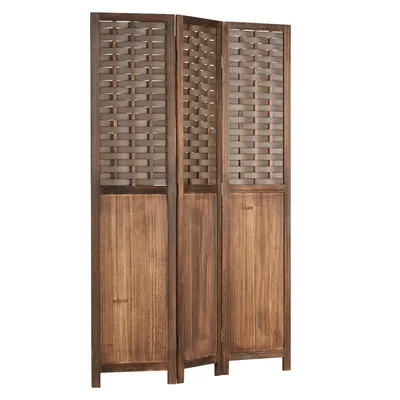 Produktbild von Homestyle4u Paravent Raumteiler 3 teilig Holz Braun Rattan Trennwand Sichtschutz Indoor