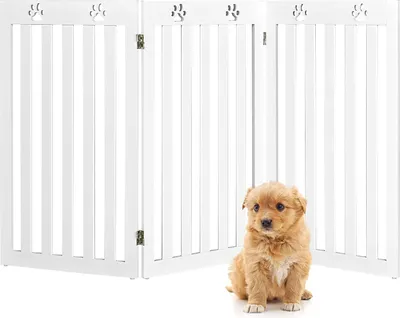 Produktbild von Klappbares Absperrgitter aus Holz, Schutzgitter für kleine Haustiere, Treppengitter, Türschutzgittern Hundegitter, ohne Bohren,150cm (Weiß, 3 Teilig)