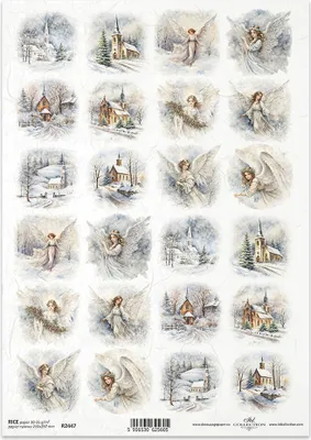 Immagine prodotto di ITD carta di riso decoupage tecnica artigianale tovagliolo di carta-R2447 panorami invernali, angeli, chiese