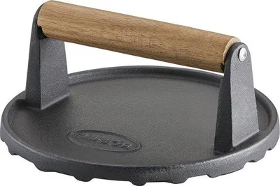 Obrázek produktu pro Litinový gril 175 cm, dřevěná rukojeť, rychlé grilování, Smash-Burger
