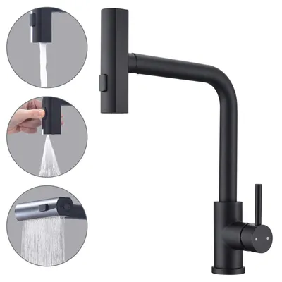 Produktbild von Homelody Schwarz Küchenarmatur, 360° Schwenkbarer Wasserhahn Küche Hochdruck, Ausziehbare Spültischarmatur mit Brause 3 Strahlarten, 304 Edelstahl