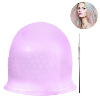 Produktbild von Silicone Highlight Cap, 1 Stück, Lila, Wiederverwendbarer Haarfärbekappe mit Häkelnadel für Salon und Zuhause