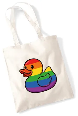 Produktbild von Huuraa Jutebeutel Quietscheente LGBTQ Pride Comic Gummiente 10 Liter Natural Baumwolle Tasche Geschenkidee