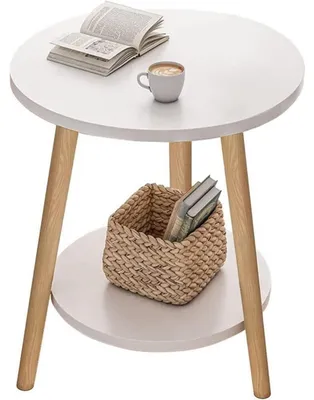 Produktbild von Beistelltisch rund mit 2 Ablagen 38x55cm Weiß Holzoptik Stahlgestell