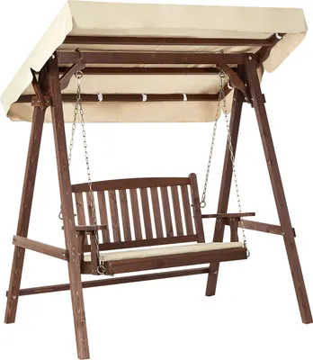 Produktbild von BELIANI Hollywoodschaukel Dunkelbraun Fichtenholz für 2 Personen mit Verstellbarem Sonnendach Auflage Beige Schaukel für Terrasse Garten Outdoor