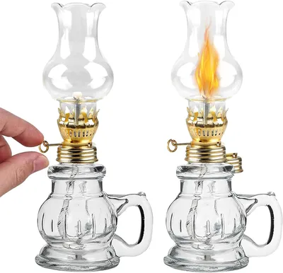 Image de 2 lampes à pétrole d'intérieur, 19 cm, anti-vent, lampes à huile décoratives, lampes à huile rétro en verre, pour intérieur, lampes à huile anti-vent