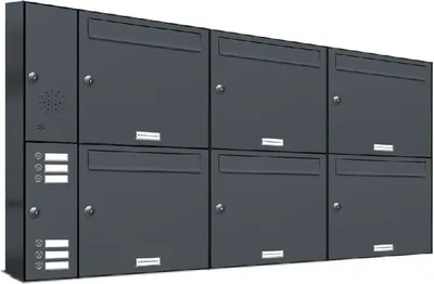 Produktbild von 6er Briefkasten Anlage Aufputz - Wandmontage RAL 7016 Anthrazit Klingel