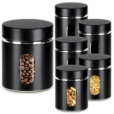 Obrázok produktu pre Vilde | Sklenené dózy sada 6 ks - 650 ml - 10x12,5 cm - Sklenené poháre so skrutkovacím vrchnákom - Čierne