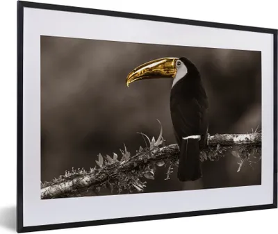 Produktbild von MuchoWow® Gerahmtes Poster Vogel - Tukan - Gold - Schwarz 60x40 cm - Poster mit Schwarzem Bilderrahmen Wandposter Rahmen Foto Bilder - Schlafzimmer - Plakat in Rahmen - Drucken