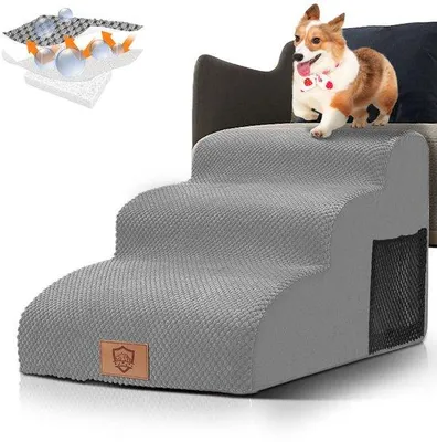Image de Échelle pour chiens et chats à marches profondes, échelle pour chiens et chats hydrofuge, échelle pour chiens et chats de 40 cm de haut, échelle pour chiens et chats antidérapante, échelle de haute qualité en mousse avec housse lavable