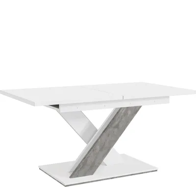Produktbild von MEBLINI Esstisch Ausziehbar - Esszimmertisch Modern - Küchentisch - Säulentisch - Ausziehtisch - Dining Table - Esszimmertische - 140-180x80x75cm - BRONX - Weiß Matt/Betonoptik