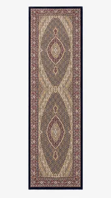Imagen del producto de Navaris Alfombra oriental, 250x80 cm, azul oscuro – Alfombra persa de alta calidad, tejida a máquina, diseño clásico. Alfombra de pasillo