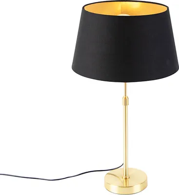 Produktbild von QAZQA - Klassisch I Antik Tischlampe Gold I Messing I Messing mit Schirm schwarz mit Gold I Messing 32 cm - Parte I Wohnzimmer I Schlafzimmer I Nachttischleuchte - Baumwolle Zylinder I Länglich I Rund