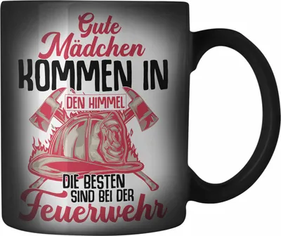 Produktbild von Trendation - Feuerwehr Frau Farbwechsel Zauber-Tasse Geschenk Frauen Feuerwehrfrauen Spruch Geschenkidee (Schwarz)