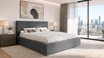 Produktbild von Aura Polsterbett 180x200 cm - Bett mit Bettkasten & Lattenrost, Veloursstoff Dunkelgrau
