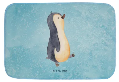 Produktbild von Mr. & Mrs. Panda Badezimmerteppich Pinguin marschieren - Eisblau - Geschenk, duschmatte, Duschvorleger, Badteppich, Zufrieden, Stolz, Badematte, Pinguine, Familie