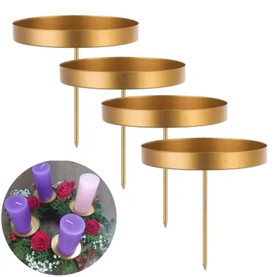 4er-Set Kerzenhalter Adventskranz Metall 8 cm gold