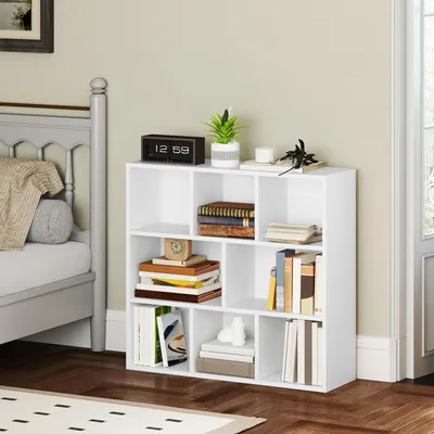 Produktbild von Bücherregal mit 8 Fächern, Standregal Aufbewahrungsregal, Spanplatte, Weiß | 74,3 x 24,0 x 80,0 cm | 3 Ebenen