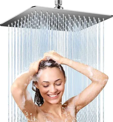 Productafbeelding van Ibenzoa® Regendouchekop 30 x 30 cm – vierkant, roestvrij staal 304, geborsteld chroom, plafondmontage, zelfreinigende spuitmonden, luchtinlaattechnologie