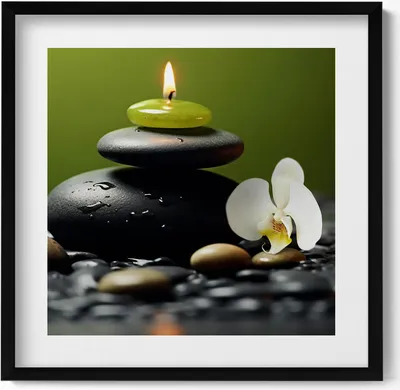 Produktbild von Zen-Entspannung Natur und Steine– Wandbild mit Rahmen – Gerahmtes Bild  – Wanddekoration – 50x50 cm –  Schwarz Rahmen