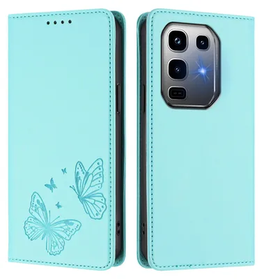 Image de Étui en cuir pour Infinix Note 50 Pro+ 5G, motif papillon, étui portefeuille à rabat avec support, vert menthe