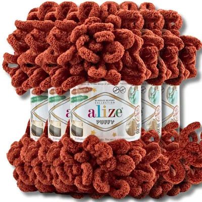 Produktbild von Alize 5x 100g Puffy Wolle, Uni, Häkeln, Stricken (Rust Orange - 36)