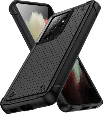 Produktbild von Für Samsung Galaxy S21 Ultra 5G Hülle Militärqualität Stoßfest Hybrid 2 in 1 Hart PC Weich TPU Handyhülle Schwarz