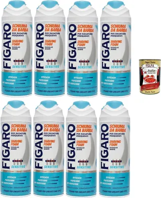 Produktbild von FIGARO SENSITIVE Bartschaum – für häufige Rasieren – sanfter und bequemer Bartschaum – 8x 400 ml + Italian Gourmet polpa 400g