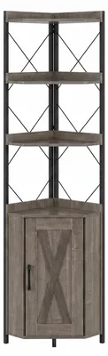 Produktbild von COSTWAY 6 stöckiges Eckregal, 180cm Eckbücherregal mit Schrank, Türen & Metallrahmen, Bücherregal freistehend, Aufbewahrungsregal, Grau, 38x38x180cm