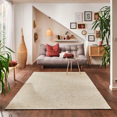Produktbild von Steffensmeier Handwebteppich Walchsee | Wolle (Schurwolle), Natur, handgewebt, Größe: 90x160 cm Wohnzimmer und Schlafzimmer