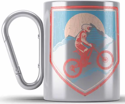 Produktbild von Trendation - Moutainbike Geschenk Edelstahl Tasse Karabiner Mountainbiker Geschenkidee Kinder Karabiner Edelstahl Tasse Karabiner Edelstahl Männer Accessories Grafik MTB Grafiken (Silber)
