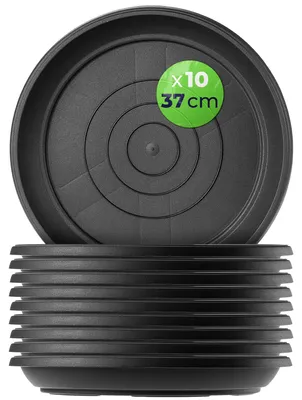 Produktbild von KADAX Blumentopf Untersetzer Rund  37 cm, 10 Stück, Blumentopfuntersetzer aus Kunststoff für Innen & Außen, Zubehör für Blumentöpfe & Pflanzentöpfe (Anthrazit)