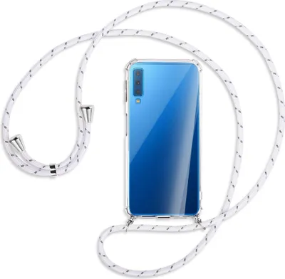 Produktbild von Handykette Backcover-Schutzhülle mit Band (Metall silberfarben) für Samsung Galaxy A7 2018 - weiß/grau