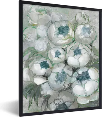 Produktbild von MuchoWow® Gerahmtes Poster Grün - Blumen - Natur - Abstrakt 60x80 cm - Poster mit Schwarzem Bilderrahmen Wandposter Rahmen Foto Bilder - Premium - Wanddeko Wohnzimmer