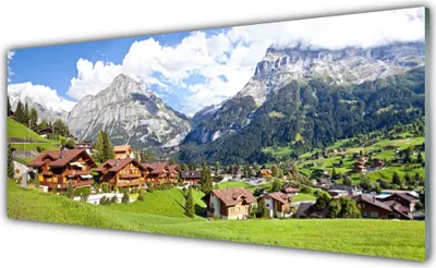 Produktbild von Glasbilder 125x50 Wandbild Druck auf Glas Häuser Gebirge Landschaft