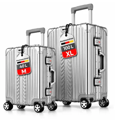 Produktbild von WINLIFE® SPARSET Koffer M+XL – 53cm Handgepäck & 75cm XL Check-in-Trolley, ABS Hartschale, Alu-Rahmen, TSA-Schloss, 4 Rollen, robust & leicht, Silber