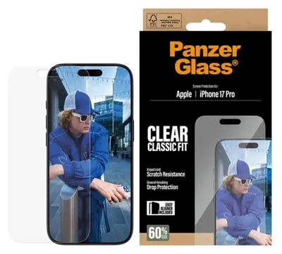Produktbild von PanzerGlass ® Displayschutz iPhone 17 Pro | Classic Fit m. EasyAligner, Apple, Apple - iPhone 17 Pro, Trockene Anwendung, Kratzresistent, Schockresistent, Transparent, 1 Stück(e)