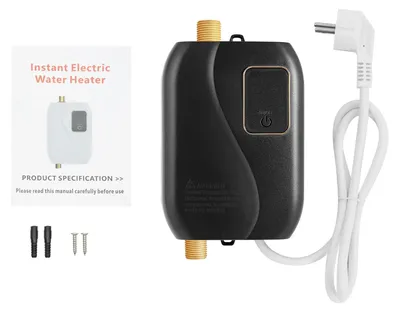 Obrázek produktu pro Elektrický průtokový ohřívač vody – montáž na zeď – 3500 W – 220 V, zástrčka EU – LCD displej – IPX4 – 25–50 °C – 20 mm připojení – černá barva