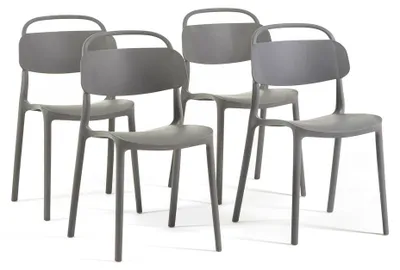 Image de Lot de 4 chaises design empilables en résine synthétique renforcée de fibre de verre, pour l'intérieur et l'extérieur, la cuisine, la terrasse et le restaurant, Brenda - Gris foncé