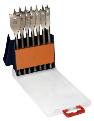 Produktbild von Flachfräsbohrer-Set, 10-24 mm, 1/4" Schaft, E 6.3 – 7-teiliges Holzbohrerset